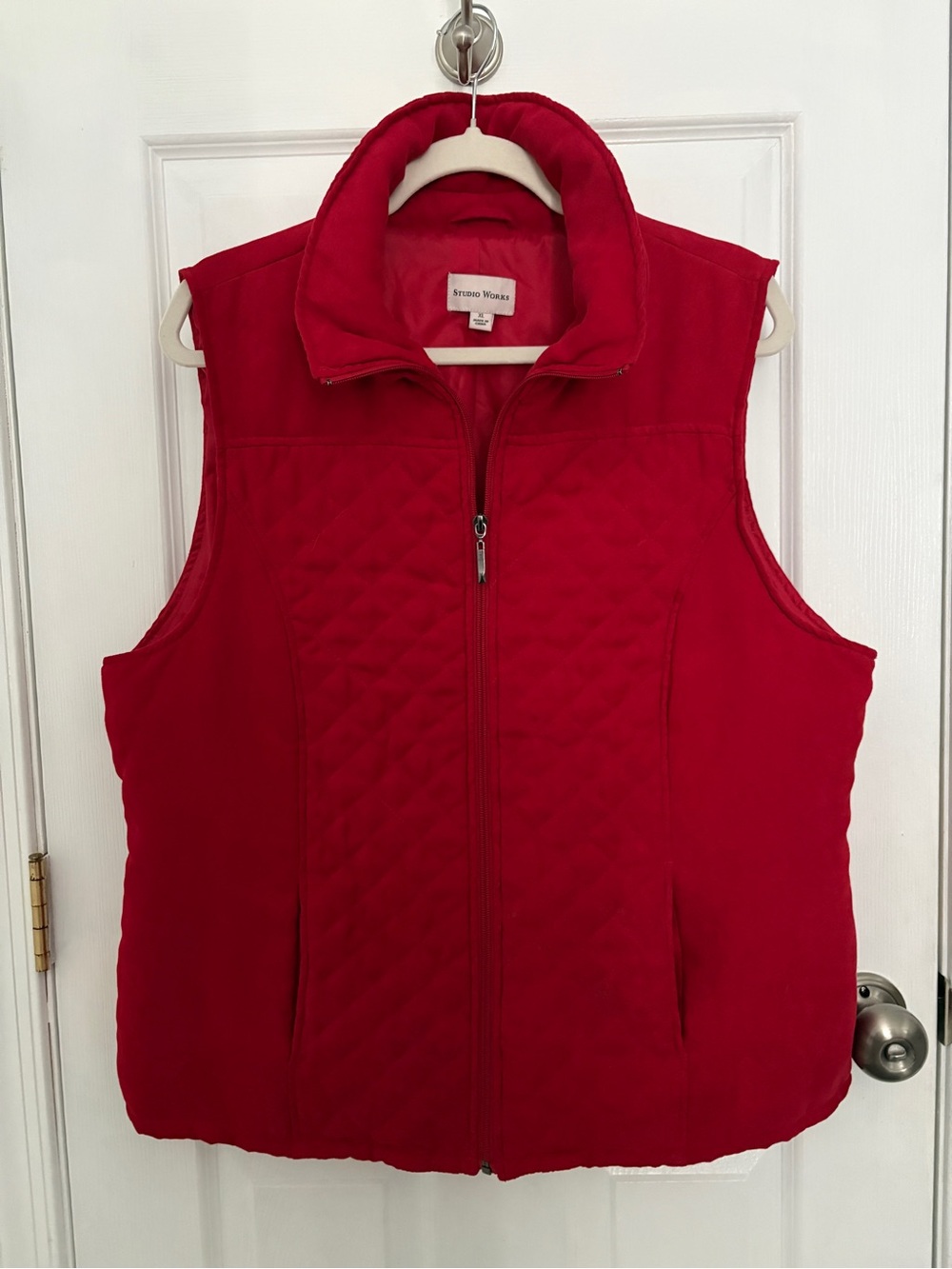 Studio Works Red Quilted Zip-Front Vest #416
